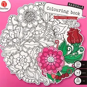 Deco Time - Mandala Anti-Stress Coloring Book Thick Paper 250 gsm Pre-Cutted Shapes 36 Sheets Size 20 x 20 cm – Pink Cover (3219371)
